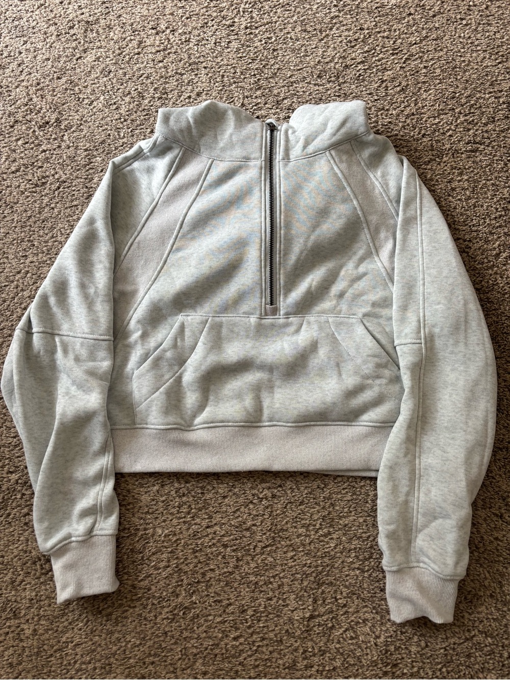 Women’s Cropped Light Gray Half-Zip Crew Sweatshirt